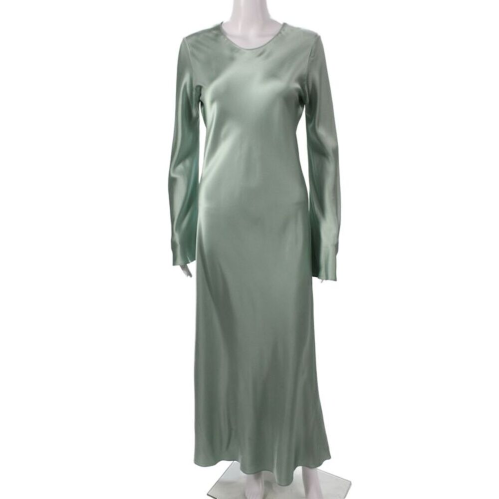 Sablyn Womens Green Silk Maxi Dress Long Sleeve Round Neck Solid Size S